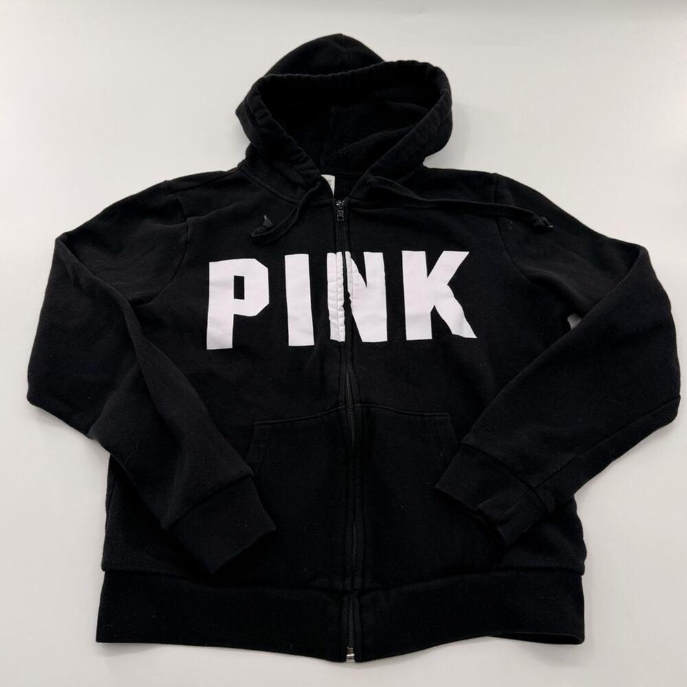 PINK Victoria’s Secret Black White Y2K Full Zip Logo Hoodie